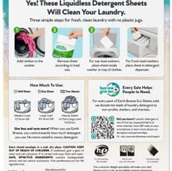 EARTH BREEZE LAUNDRY DETERGENT SHEETS - 3 packs of 60 - Picture 3 of 3